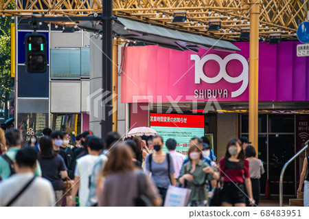 Tokyo Cityscape in Japan 75th year after World War II “End of War” welcomed in Corona Ward = Tokyo Shibuya (109 in the back) 68483951