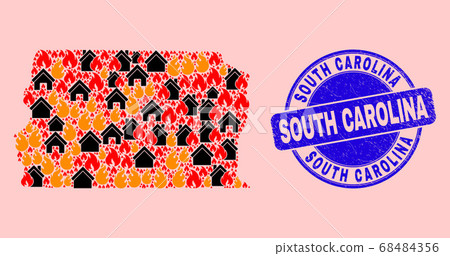 Brazil Distrito Federal Map Collage of Flame and Realty and Textured South Carolina Seal Stamp 68484356