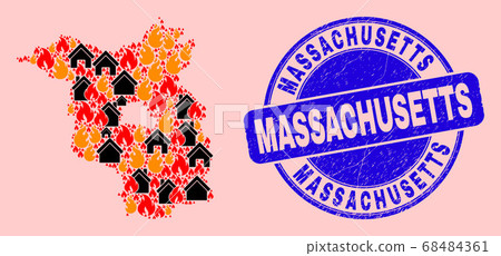Brandenburg Land Map Composition of Fire and Homes and Scratched Massachusetts Seal Stamp 68484361