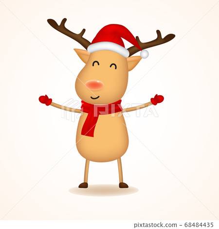 Greeting Reindeer Christmas cute cartoon character.Vector illustration of elf on white background. Isolated. Greeting Reindeer Christmas cute cartoon character.Vector illustration of elf on white background. Isolated. 68484435