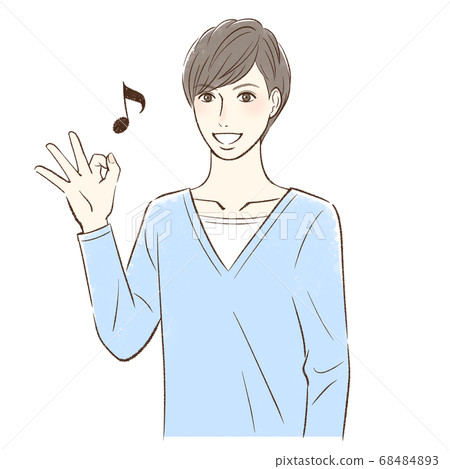 一個男人微笑著，給一個好的跡象 68484893