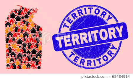 Australian Northern Territory Map Composition of Fire and Buildings and Textured Territory Stamp Australian Northern Territory Map Composition of Fire and Buildings and Textured Territory Stamp 68484914