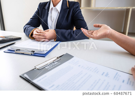 Businesswoman interview consider a resume 68487671