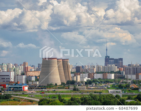 Chimneys of a power plant, an industrial district  68487699