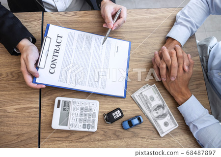 Car rental and Insurance concept, Young salesman Car rental and Insurance concept, Young salesman 68487897