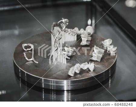 Object printed on metal 3d printer close-up Object printed on metal 3d printer close-up 68488248