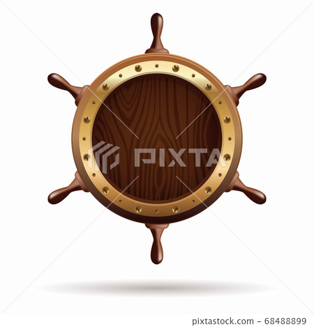 Wooden ship steering wheel isolated on white Wooden ship steering wheel isolated on white 68488899