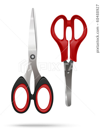 Set of two red paper scissors. Vector illustration Set of two red paper scissors. Vector illustration 68488927