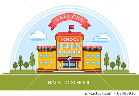 School building line logo design. Back to school School building line logo design. Back to school 68488936
