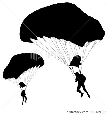 Skydiver, silhouettes parachuting on white Skydiver, silhouettes parachuting on white 68489113