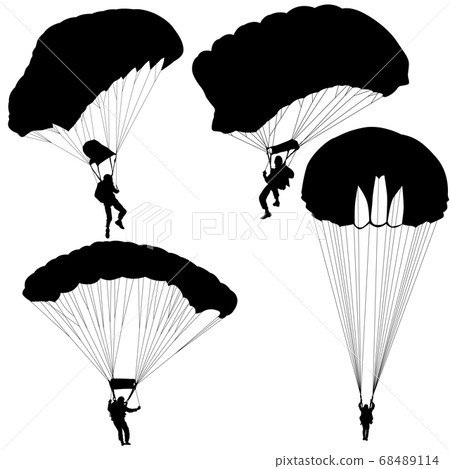 Set skydiver, silhouettes parachuting on white 68489114