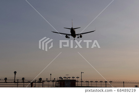 Commercial passenger airplane landing in Moscow, Commercial passenger airplane landing in Moscow, 68489219