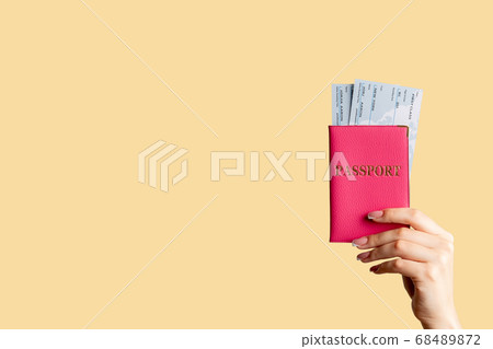 holiday tourism travel agency hand passport ticket 68489872