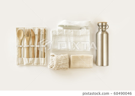 Eco friendly accessories, zero waste, plastic free concept, sustainable lifestyle. 68490046