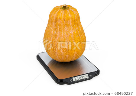 Kitchen Scales with Squash. 3D rendering 68490227