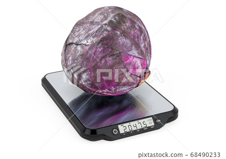 Kitchen Scales with Purple cabbage. 3D rendering Kitchen Scales with Purple cabbage. 3D rendering 68490233