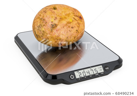 Kitchen Scales with Potatos. 3D rendering Kitchen Scales with Potatos. 3D rendering 68490234