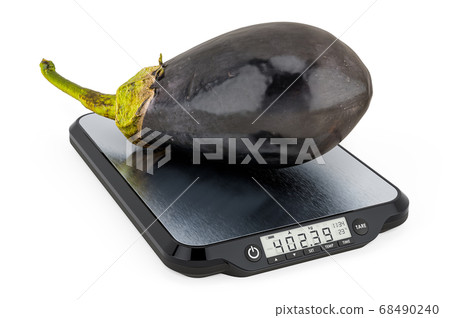 Kitchen Scales with Eggplant. 3D rendering Kitchen Scales with Eggplant. 3D rendering 68490240