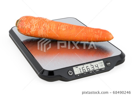 Kitchen Scales with Carrots. 3D rendering Kitchen Scales with Carrots. 3D rendering 68490246
