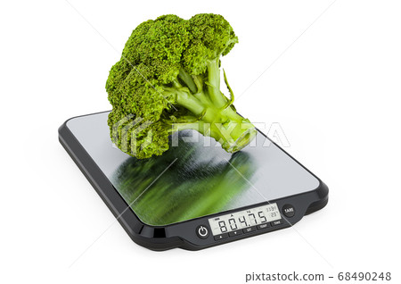 Kitchen Scales with Broccoli. 3D rendering 68490248