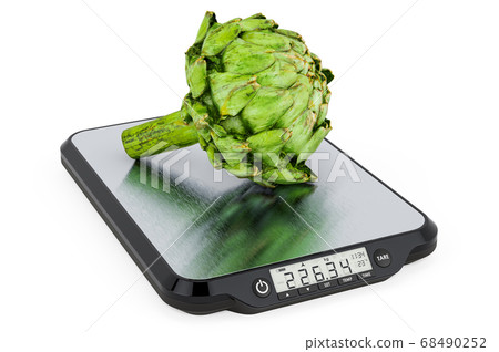 Kitchen Scales with Artichoke. 3D rendering 68490252