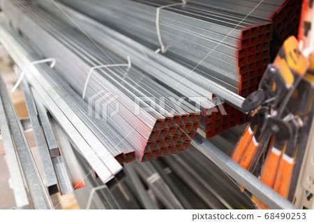 Metal construction guides for drywall walls in warehouse store Metal construction guides for drywall walls in warehouse store 68490253