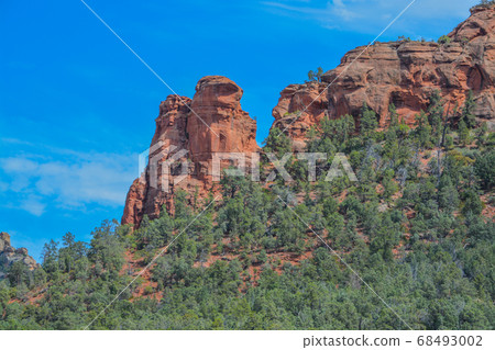 Tow Nuns red rock formation in Sedona, Yavapai County, Kaibab National Forest, Arizona 68493002