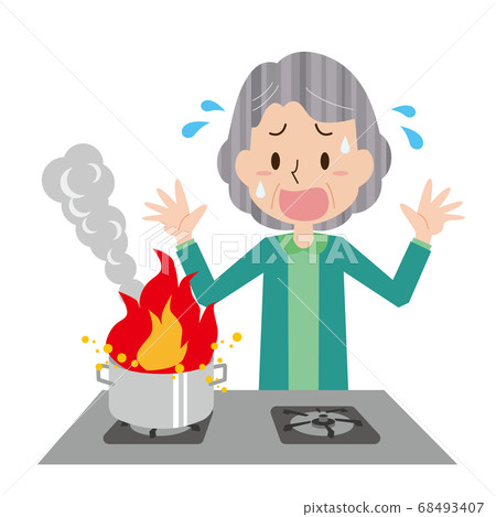 受天婦羅油誘惑的老年婦女 68493407