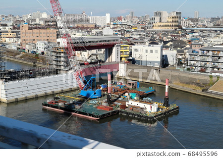 Urban landscape Kamitsurai Sluice, Katsushika-ku, Tokyo 68495596