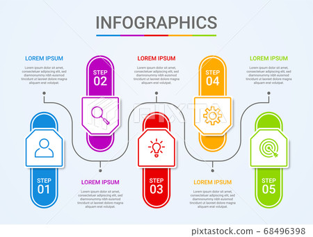 Business data visualization, infographic template with 5 steps on blue background, vector illustration Business data visualization, infographic template with 5 steps on blue background, vector illustration 68496398