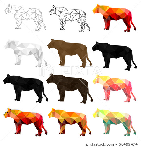 Set of lion polygon geometric. Vector illustration. Set of lion polygon geometric. Vector illustration. 68499474