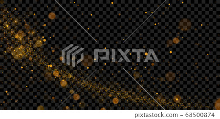 Sparkling golden particles, glowing bokeh lights isolated on dark transparent background	 68500874