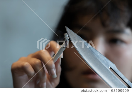 Asian girl using drug addict and hopeless concept 68500909