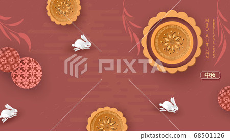 Mid-Autumn Festival. Jumping hares. Chuseok, Chinese translation Mid-Autumn. Vector banner, background and poster Mid-Autumn Festival. Jumping hares. Chuseok, Chinese translation Mid-Autumn. Vector banner, background and poster 68501126