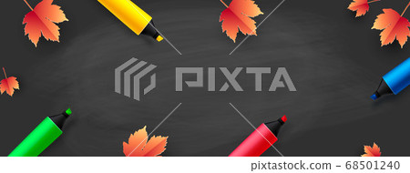 Back to School - blackboard with colored pencils and autumn leaves. Vector illustration. Back to School - blackboard with colored pencils and autumn leaves. Vector illustration. 68501240