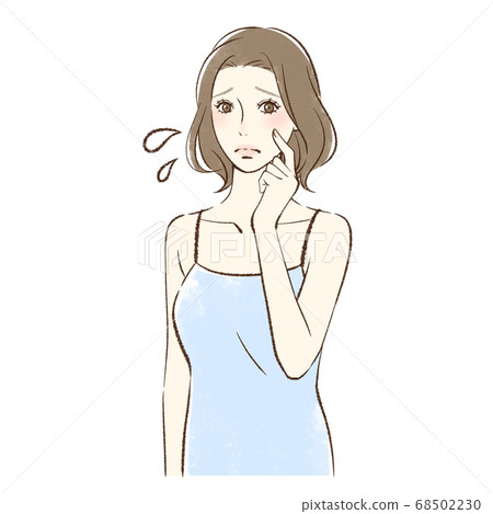 Anxious woman poking her cheek 68502230