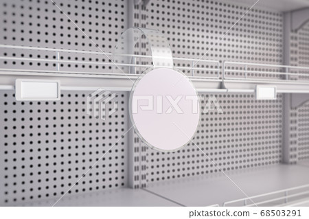 Empty white supermarket shelves with label tag. 68503291