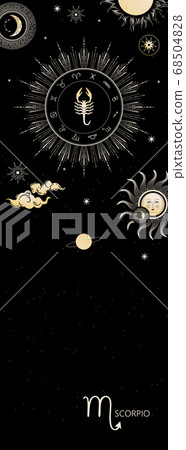 Zodiac background. Constellation Scorpio. Antique style. Vertical banner. 68504828