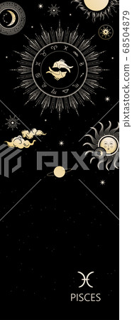 Zodiac background. Constellation Pisces. Antique style. Vertical banner. Zodiac background. Constellation Pisces. Antique style. Vertical banner. 68504879