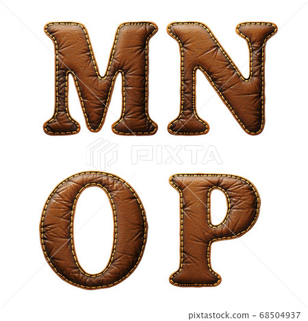 Set of leather letters M, N, O, P uppercase. 3D render font with skin texture isolated on white background. Set of leather letters M, N, O, P uppercase. 3D render font with skin texture isolated on white background. 68504937