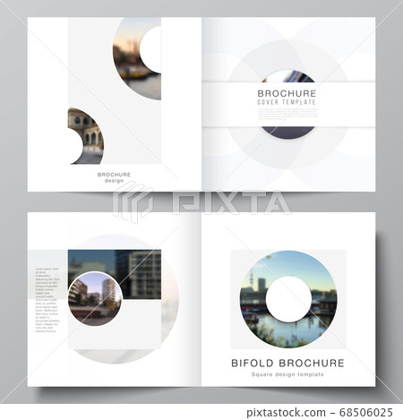 Vector layout of two covers templates for square bifold brochure, flyer, magazine, cover design, book design, brochure cover. Background template with rounds, circles for IT, technology. Minimal style 68506025