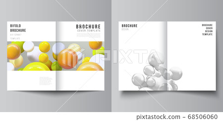 Vector layout of two A4 cover mockups template for bifold brochure, flyer, magazine, cover design, book design, brochure cover. Realistic vector background with multicolored 3d spheres, bubbles, balls Vector layout of two A4 cover mockups template for bifold brochure, flyer, magazine, cover design, book design, brochure cover. Realistic vector background with multicolored 3d spheres, bubbles, balls 68506060