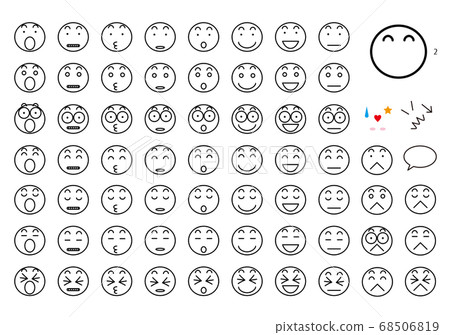 63 expression icons_02 white background_simple eyes and mouth, smile eyebrows 68506819