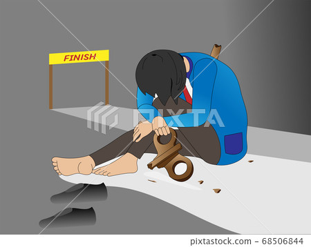 A young businessman who is exhausted, continues on the path to success. Like a winding doll that runs until the yard is broken A young businessman who is exhausted, continues on the path to success. Like a winding doll that runs until the yard is broken 68506844