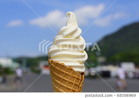 Salt soft serve ice cream eaten under the blue sky 68506969