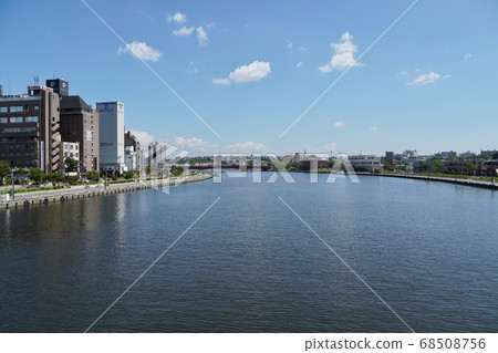 Scenery of Kushiro seen from near the Senmai Bridge (Kushiro River Scenery of Kushiro seen from near the Senmai Bridge (Kushiro River 68508756