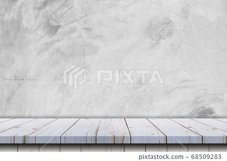 Empty white wooden table and concrete wall texture 68509283