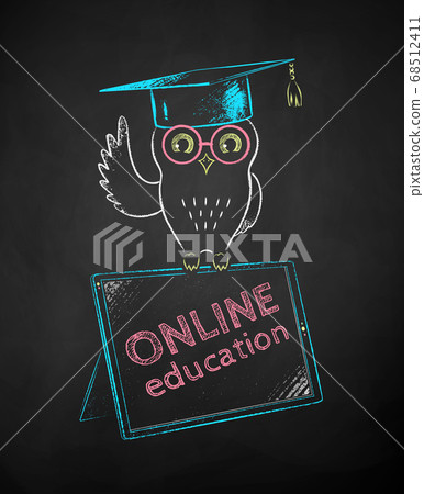 Owl in mortarboard sitting on tablet Owl in mortarboard sitting on tablet 68512411