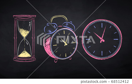 Chalk drawn illustration set of clock Chalk drawn illustration set of clock 68512412