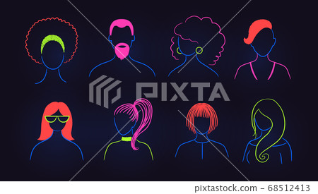 Set of neon profile pictures faceless avatars 68512413